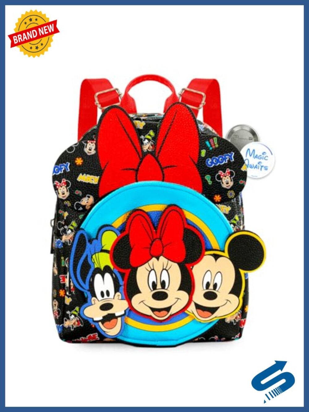 Faux Leather Mini Backpack Set - Adjustable Straps, 10" Backpack & Button